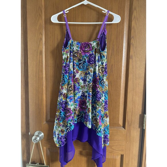 Betsey Johnson Purple Floral Coverup Dress Vintage Pinup Coquette Size XS/S - Picture 2 of 8